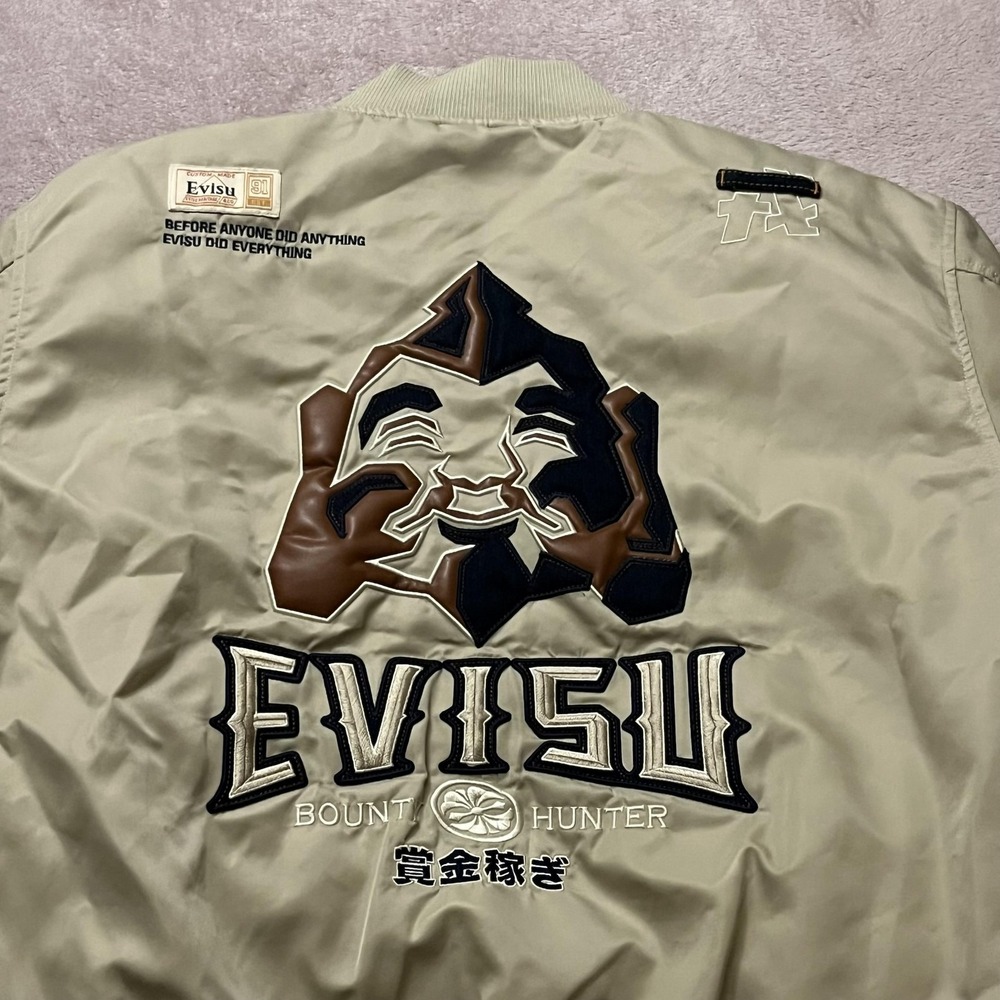 Evisu Heritage Jacket Mens XL Beige Bomber Bounty Hunter Embroidered Back Logo - Picture 6 of 15